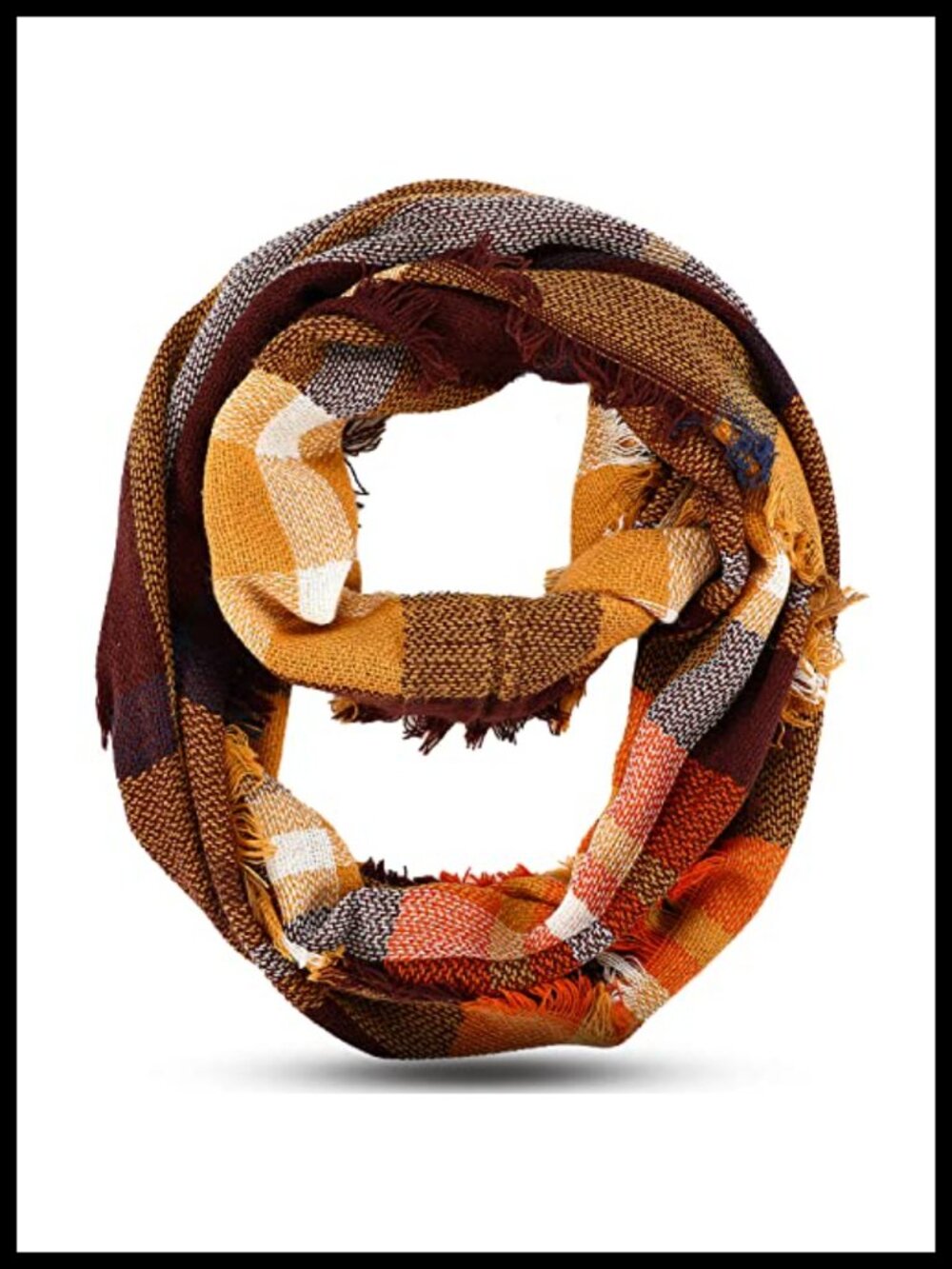 Plaid Tartan Circle Loop Scarf Warm Acrylic Tassel Fall Winter